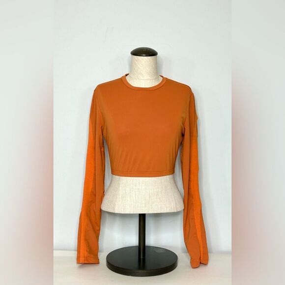 So Real GSUWOO GFS Long Sleeve Orange Ribbed Crop Top size Large - Picture 5 of 11